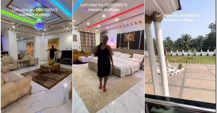 'My husband na Odogwu' - Lady shows off her Igbo husband's lavish mansion in village