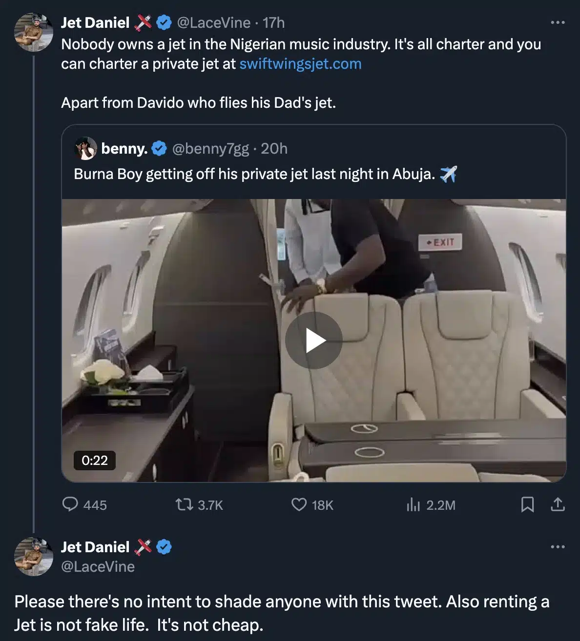 'No Nigerian singer owns a jet, not even Davido' - Aviator alleges