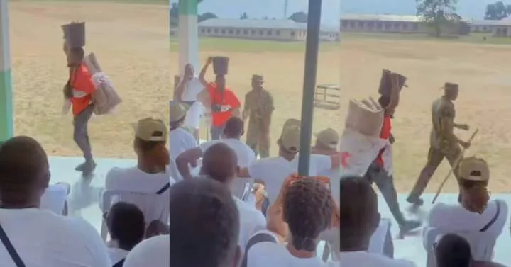 "Person serious boyfriend" - Moment soldier makes corper back his mattress after catching him sleeping
