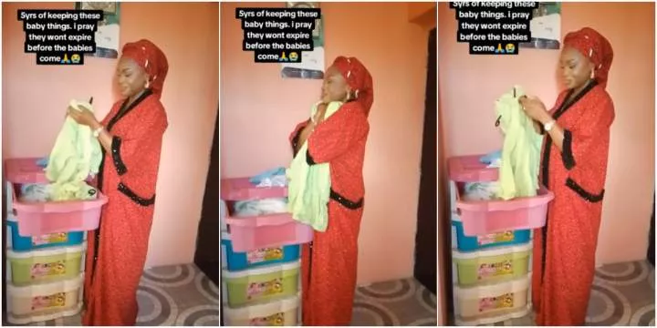 Video of lady looking for fruit of the womb holding onto baby items she bought 5 years ago in hope of pregnancy stirs emotions