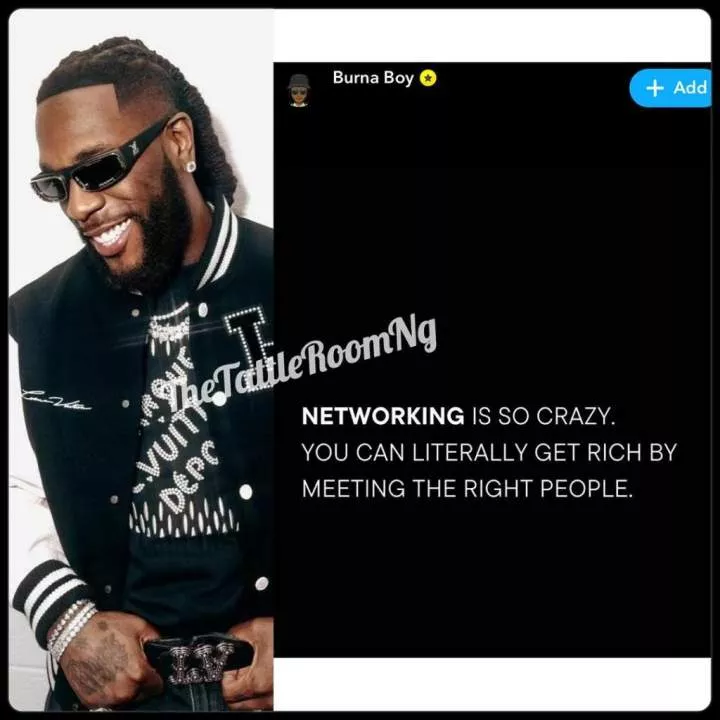 'Your network is your net worth' - Burna Boy reveals how one can get rich