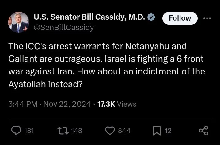 Israel Fighting 6 Front War Against Iran, How About an Indictment of Ayatollah Instead? -Bill Cassidy