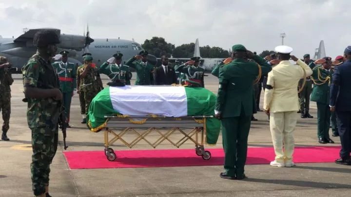 Body of late COAS Lagbaja arrive�Lagos airport (photos)