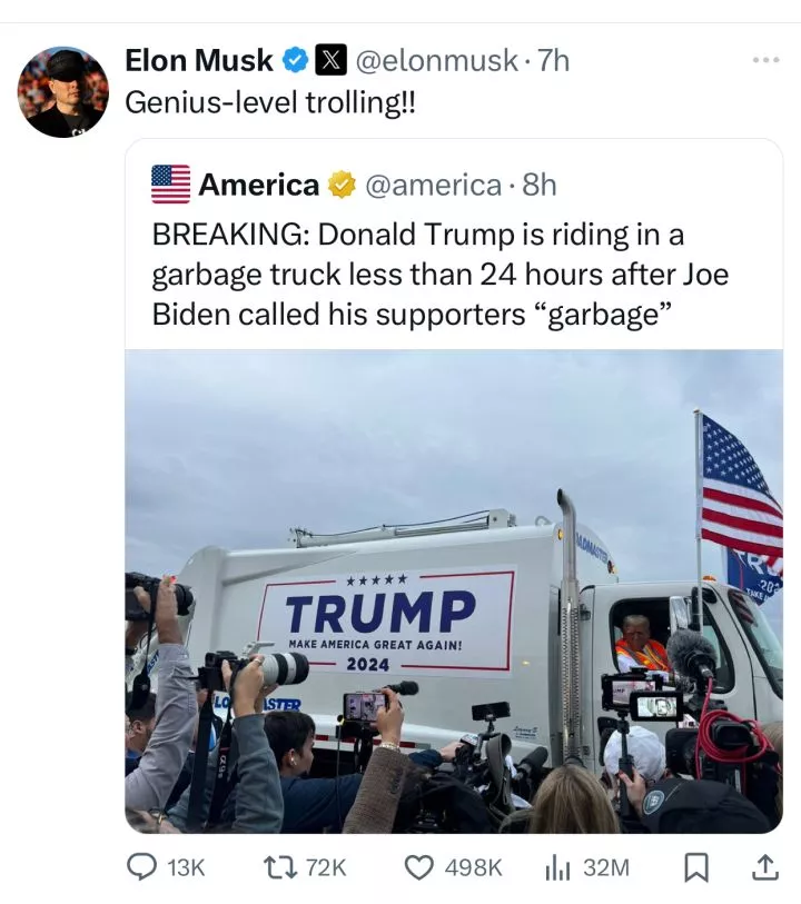 Trump rides garbage truck and wears garbage picker uniform to rally days after Biden called his supporters garbage (videos)