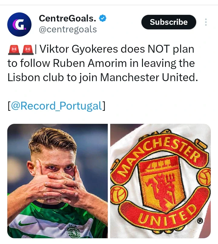 Viktor Gyokeres Unlikely to Follow Ruben Amorim to Manchester United Despite Rumors