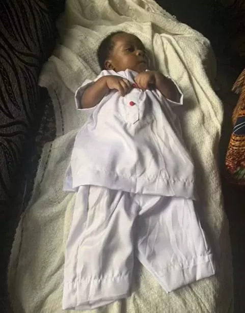 Lady shares oversized baby outfit tailor sew for her nephew's dedication