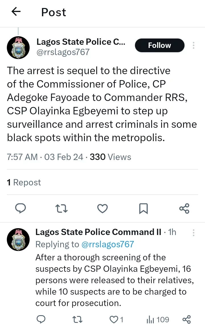 Two robbery victims rescued; 26 suspects arrested as police raid uncompleted buildings in Lagos.