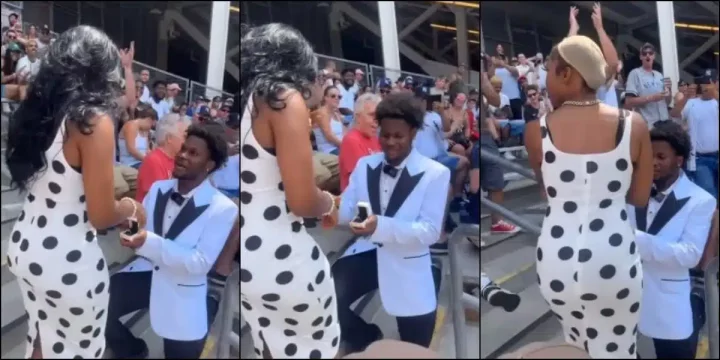 Moment lady's wig got stolen during marriage proposal