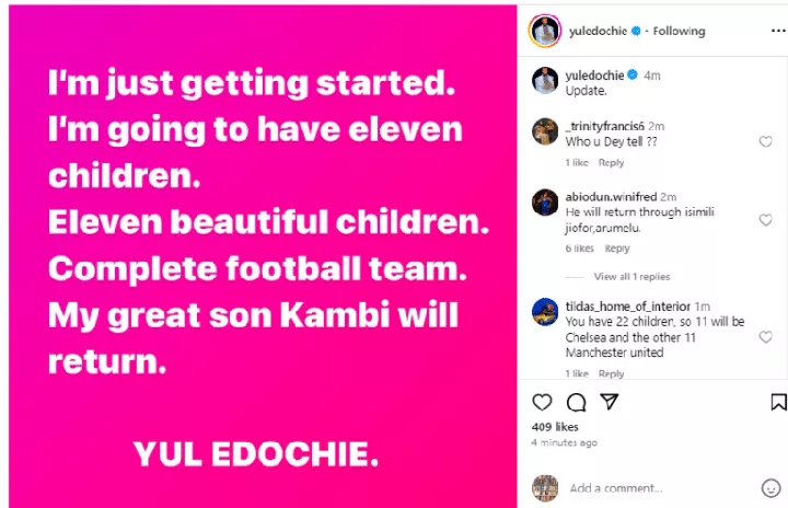 Yul Edochie causes a buzz as he vows to have 11 children