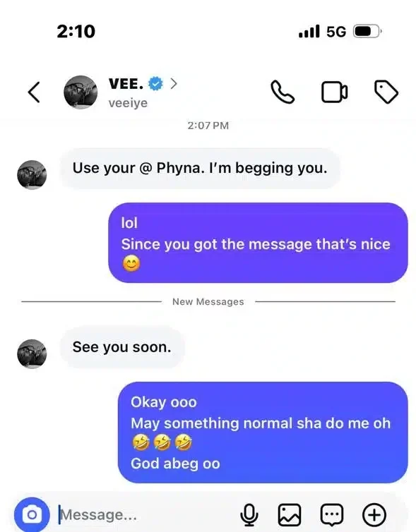 Phyna leaks chat as Vee confronts her for supporting Verydarkman