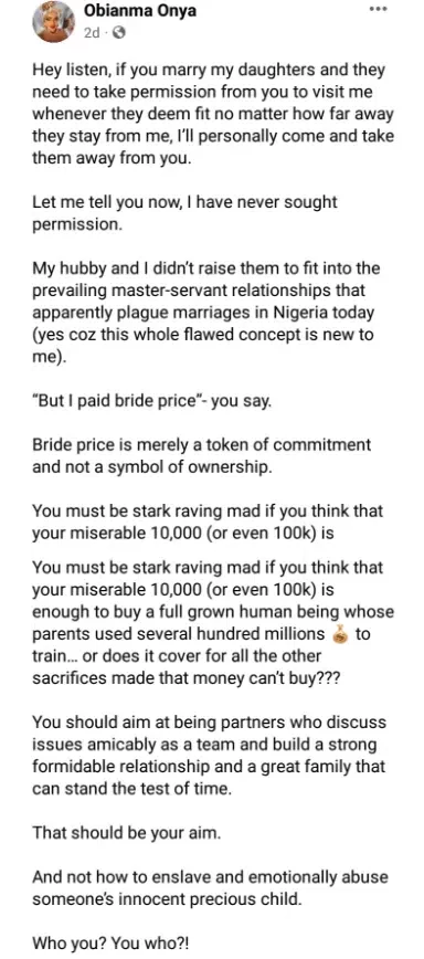 'If my daughters need to seek permission from their husbands to visit me, I'll personally come and take them away - Nigerian doctor