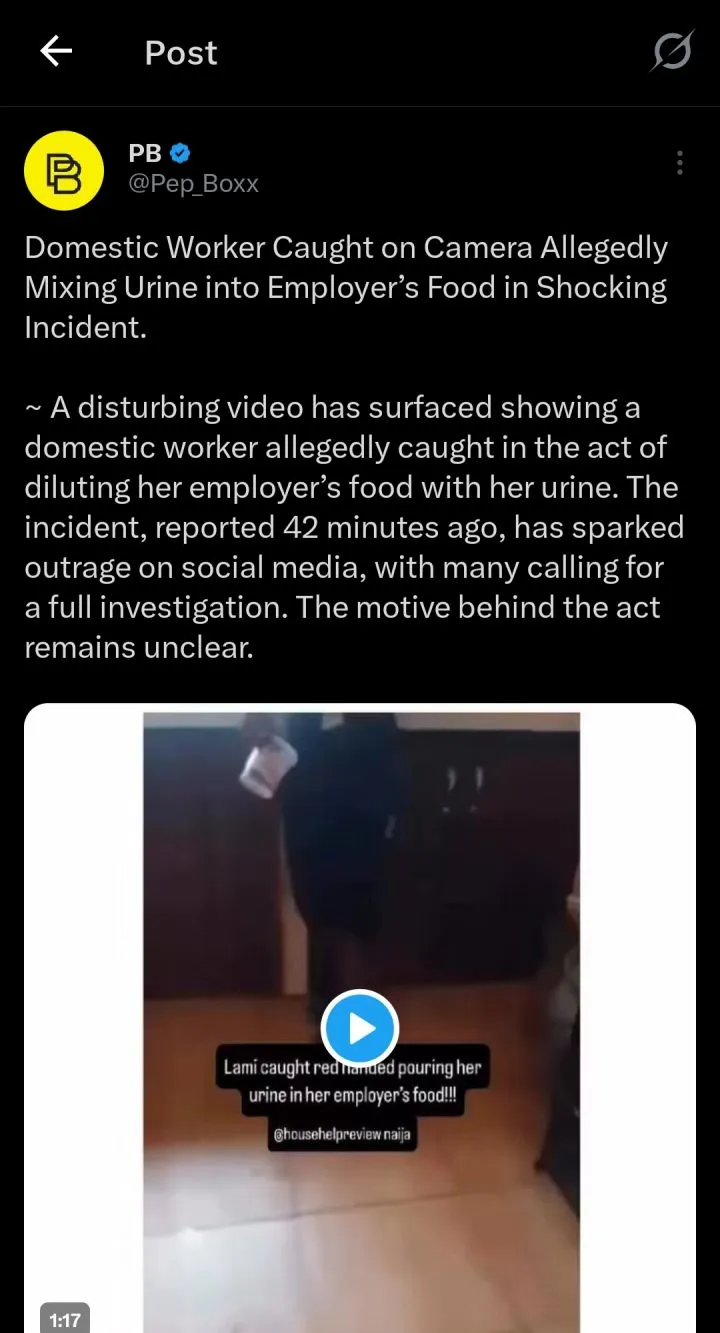 House help caught trying to mix urine into employer's food