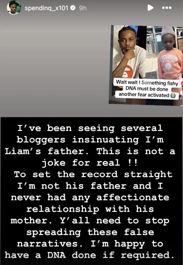 Mohbad's friend Spending addresses allegations of being Liam's father