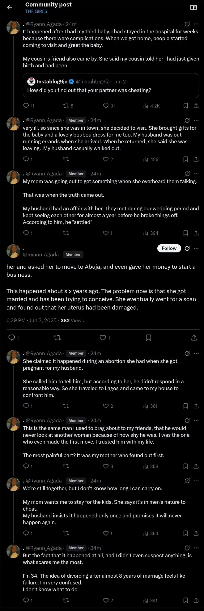 Woman returns from hospital after childbirth, finds out husband has been cheating