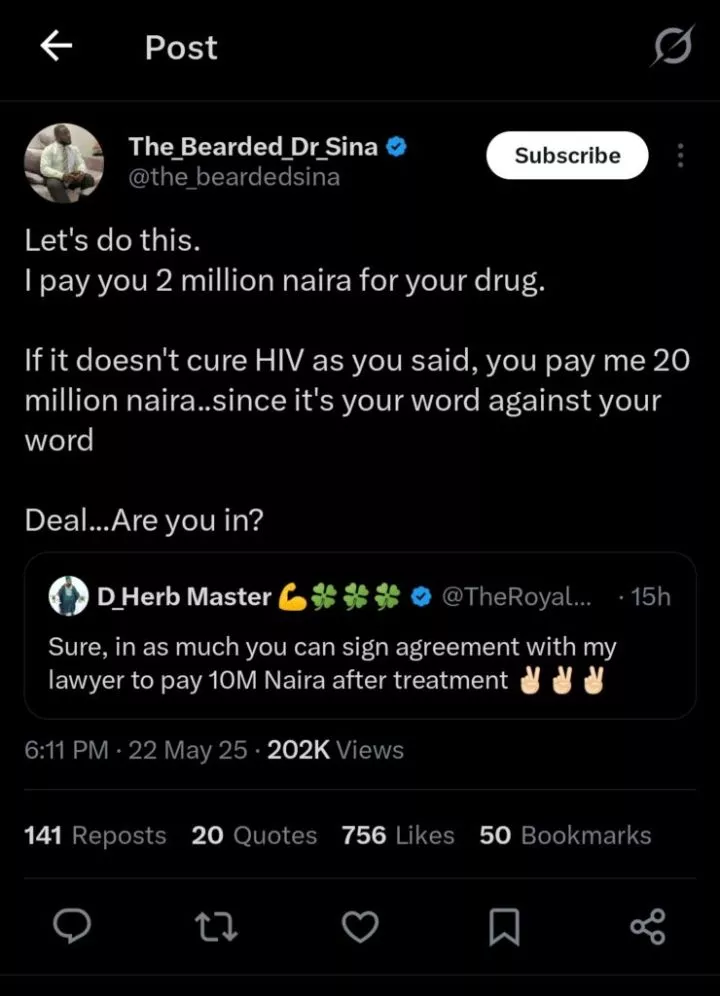 Herbal doctor announces HIV cure, promises ₦20m if it doesn't work