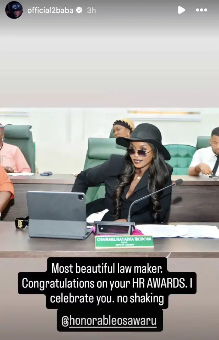 2Baba hails wife Sen. Natasha as 'most beautiful lawmaker' after award win