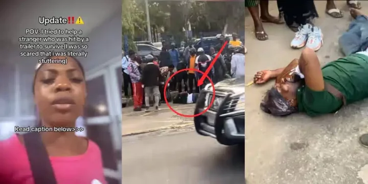 Lady saves stranger hit by trailer in road accident, seeks help to locate family Lady saves stranger hit by trailer in road accident, seeks help to locate family