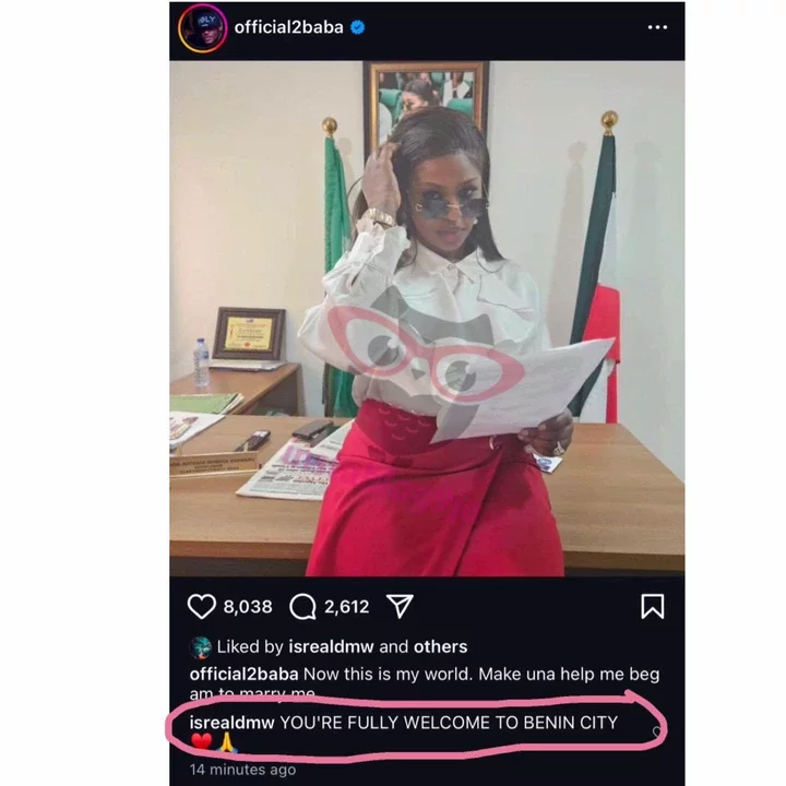 Israel DMW sparks buzz over comment on 2baba's post unveiling new lover, Natasha Osawaru