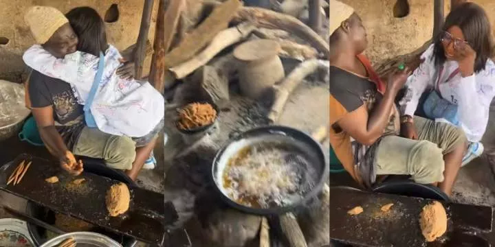 "This made me cry" - Hot tears drop as lady visits her mother who sells Kuli-kuli during sign-out day at university