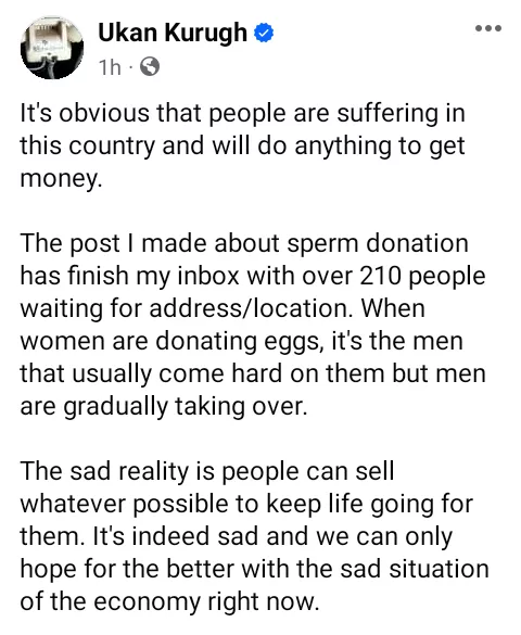 People are suffering and will do anything to get money - Benue humanitarian says after over '200' Nigerian men indicated interest in becoming sperm donors