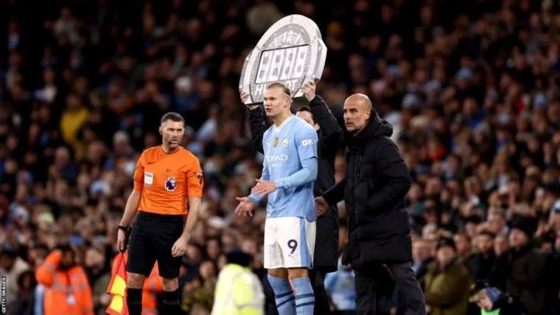 Erling Haaland comes on as a substitute for Manchester City against Burnley at Etihad Stadium