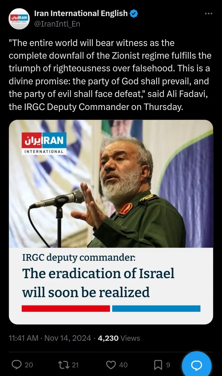 The Entire World Will Bear Witness as the Complete Downfall of the Zionist Regime - Ali Fadavi