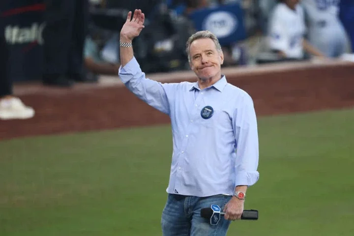 Bryan Cranston at Dodger Stadium on October 25, 2024, in LA. (Image Source: Getty Images - Photo By Kevork Djansezian)