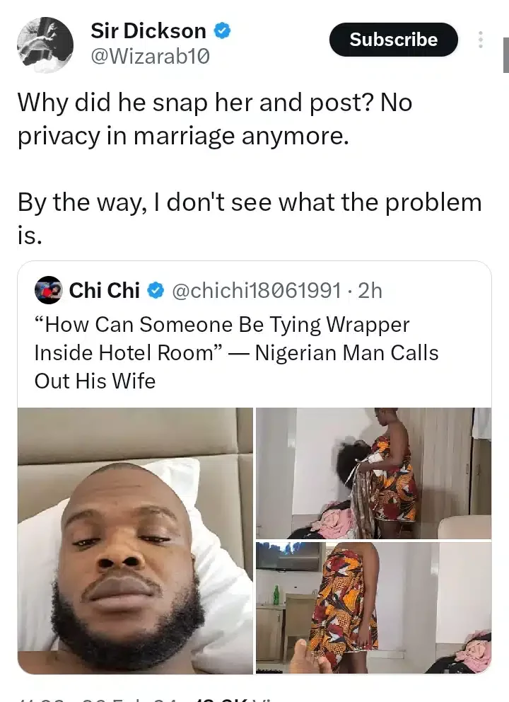 'How can someone be tying wrapper inside hotel room' - Man drags wife, netizens react