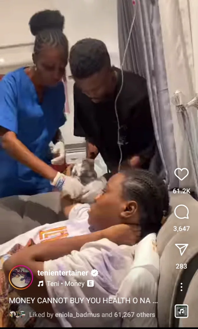 Money Cannot Buy Health-Teni Shares Photos of Herself in the Hospital