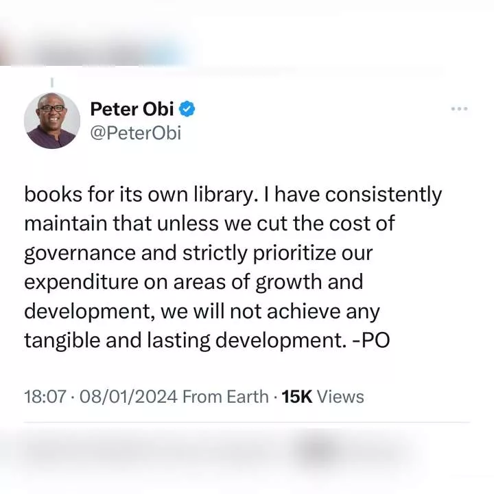 N5 billion was budgeted for student loans while a larger sum of N6 billion was budgeted to build a car park for the legislators - Peter Obi