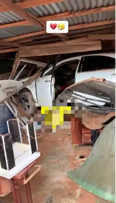 Mechanic in trouble as he crashes customer's car into a shop in Edo