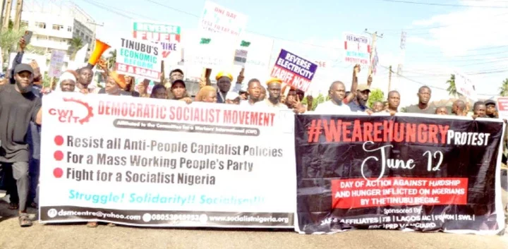 coalition of civil society group, protesting against government policies in lagos state, yesterday
