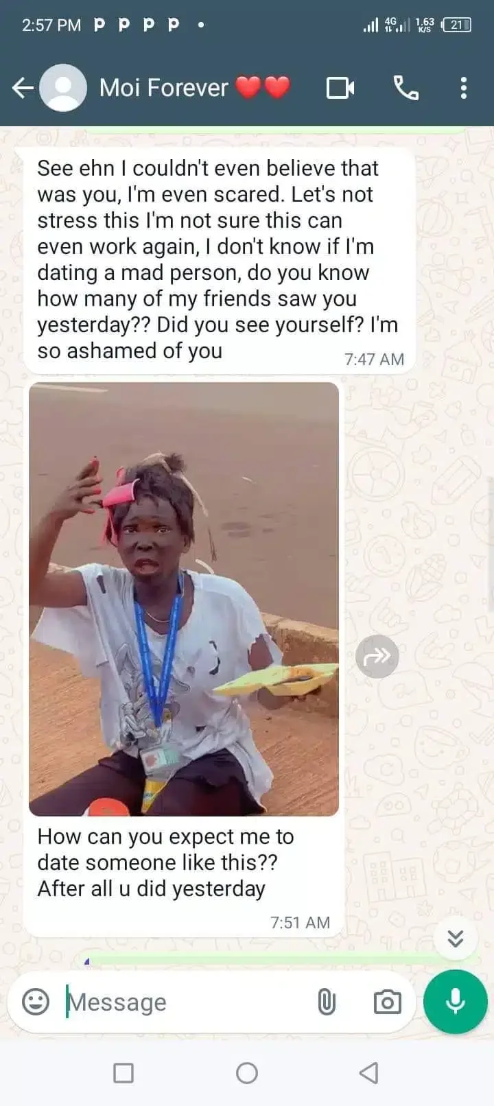 Lady gets dumped by boyfriend of 3 years over outfit on rag day