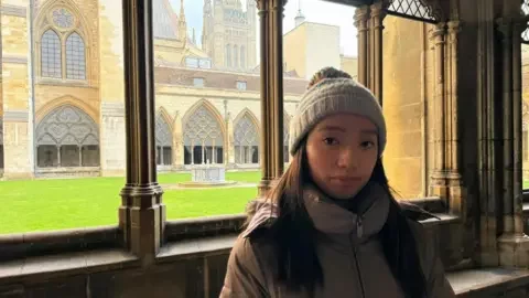 Chloe on the grounds of Westminster Abbey