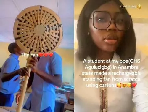 Anambra Student Builds Rechargeable Standing Fan From Scratch Using Cartons (Video)