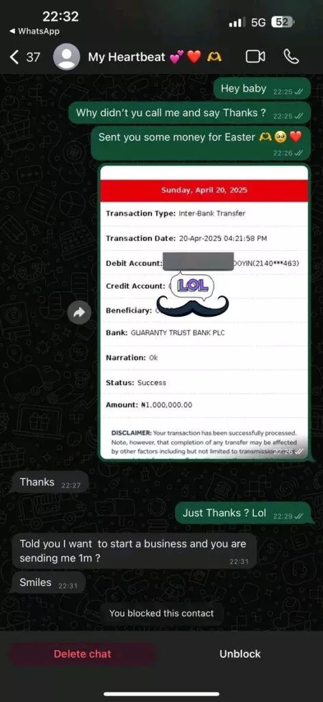 Man apologizes to girlfriend for backlash after sending her N1 million for Easter