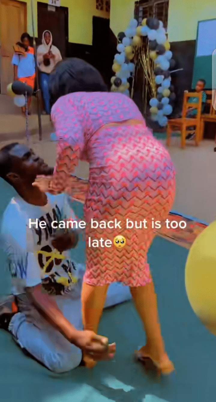 'It's too late' - Nigerian man goes on his knees, begs ex-girlfriend to accept him back, she reacts (Video)