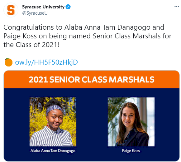 20-year-old girl emerges overall best student from class of 2021 at Syracuse University, USA