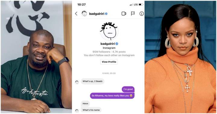 Don Jazzy shares chat between him and his crush, Rihanna as she reject his love proposal