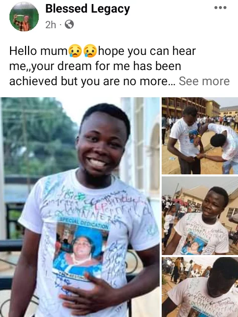 'Your dream for me has been achieved, but you are no more to witness it' - Young man pays tribute to his late mother as he signs out from polytechnic