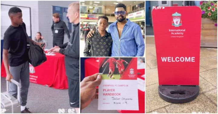 Video As Comedian Basketmouth Enrols His Young Son in Liverpool Football Academy: "Project Mbappe on Track"
