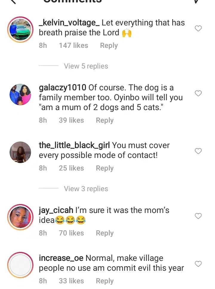 'Every living thing must praise the Lord' - Reactions as Nigerian family involve their dog in New Year's day prayers (Video)