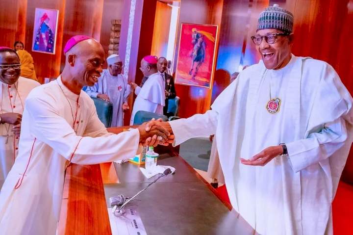 Kukah, Buhari All Smiles As They Meet In Aso Villa
