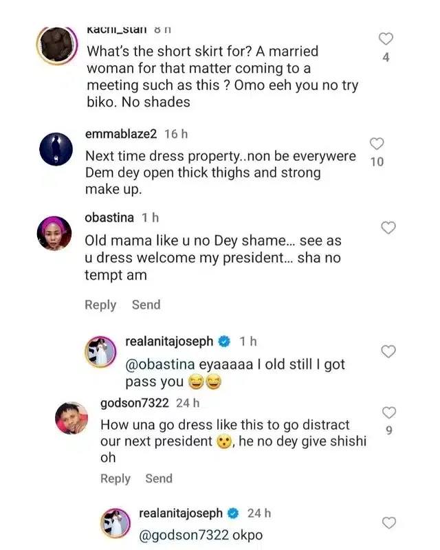 Anita Joseph reacts as she's dragged through the mud for wearing mini skirt to meet Peter Obi