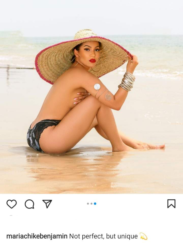 Maria Chike Benjamin shows off her side boobs as she shares toples beach photos 