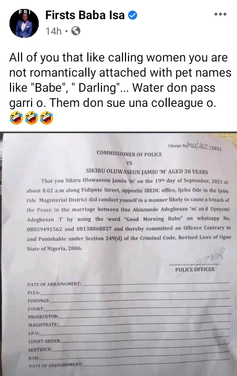 Man dragged to court for sending 'Good Morning Babe' WhatsApp message to married woman in Ogun