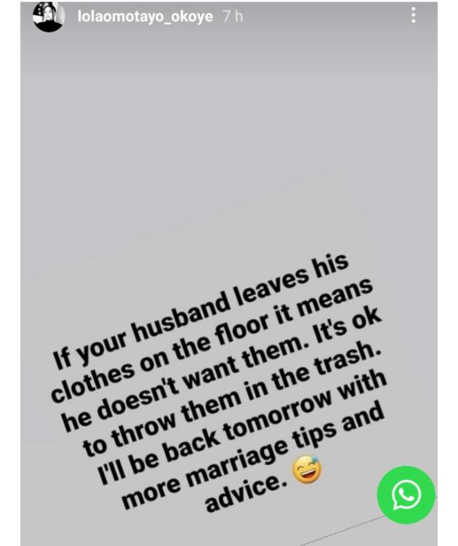 'If your husband leaves his clothes on the floor, it's okay to throw them in the trash' - Peter Okoye's wife, Lola