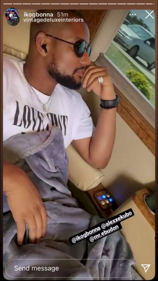 Alex Ekubo lost in thought while on a luxury ride with friend, IK Ogbonna in Benin Republic after failed engagement (video)