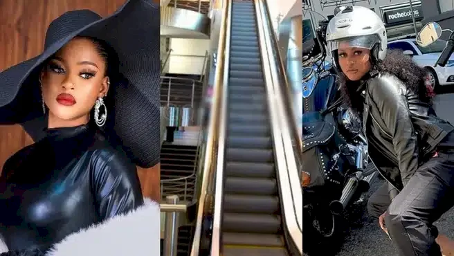 "I can't risk it; I'm scared" - Moment Phyna fearfully declines using escalator, opts to use stairs (Video)