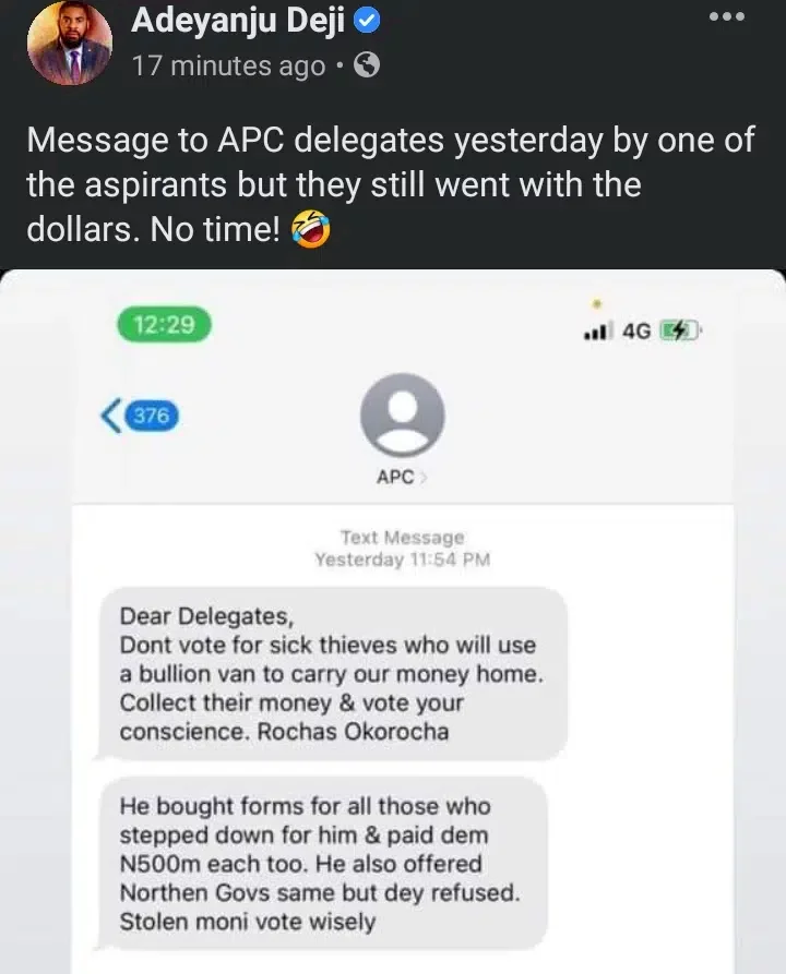 'Tinubu bought forms for all those who stepped down for him, paid them N500m each' - Deji Adeyanju reacts to text message reportedly sent to APC delegates